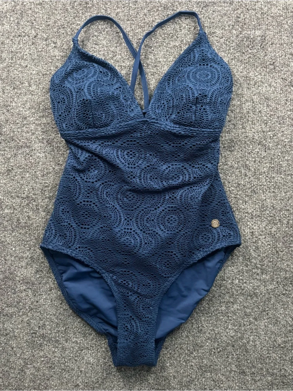Southern Tide Navy Crochet One-Piece Swimsuit